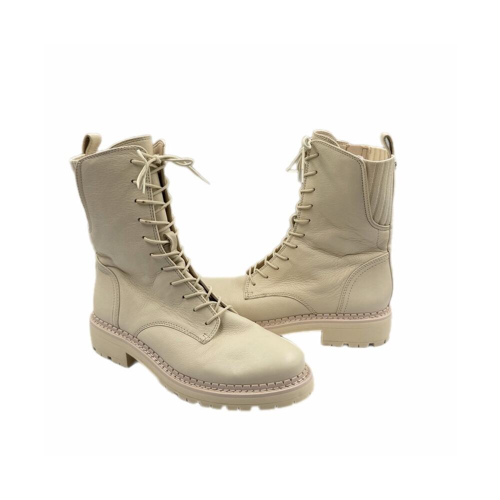 Sam Edelman Lex Cream Ivory Lace Up Style Combat Zip Leather Utilitarian Boots